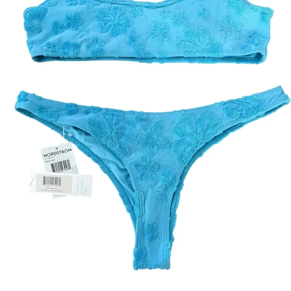 Frankies Bikinis Dallas Terry Jacquard Blue Set Bralette Bikini Top Boots